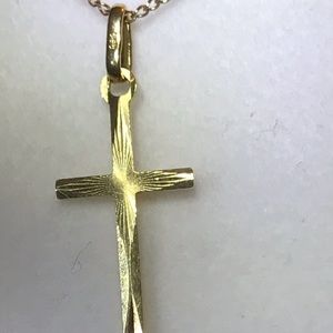 1” 14k Yellow Gold star burst design cross w/ 18”
